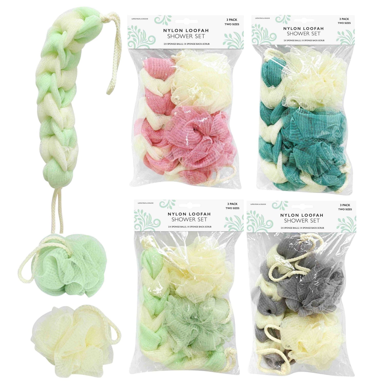 Bath Scrub & Ball 3 Piece 4 Assorted Colours