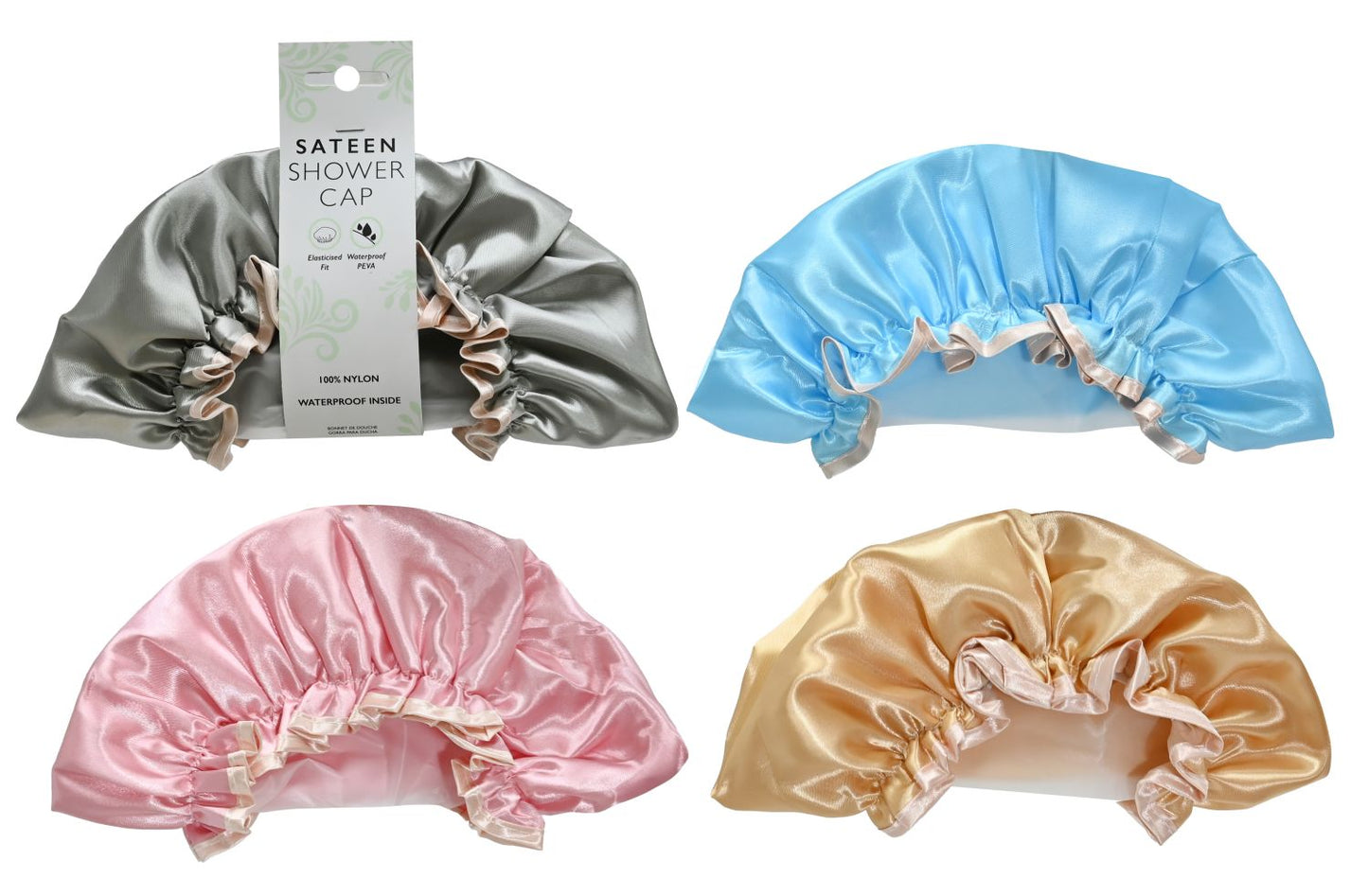Shower Cap Sateen 28cm 4 Assorted Colours