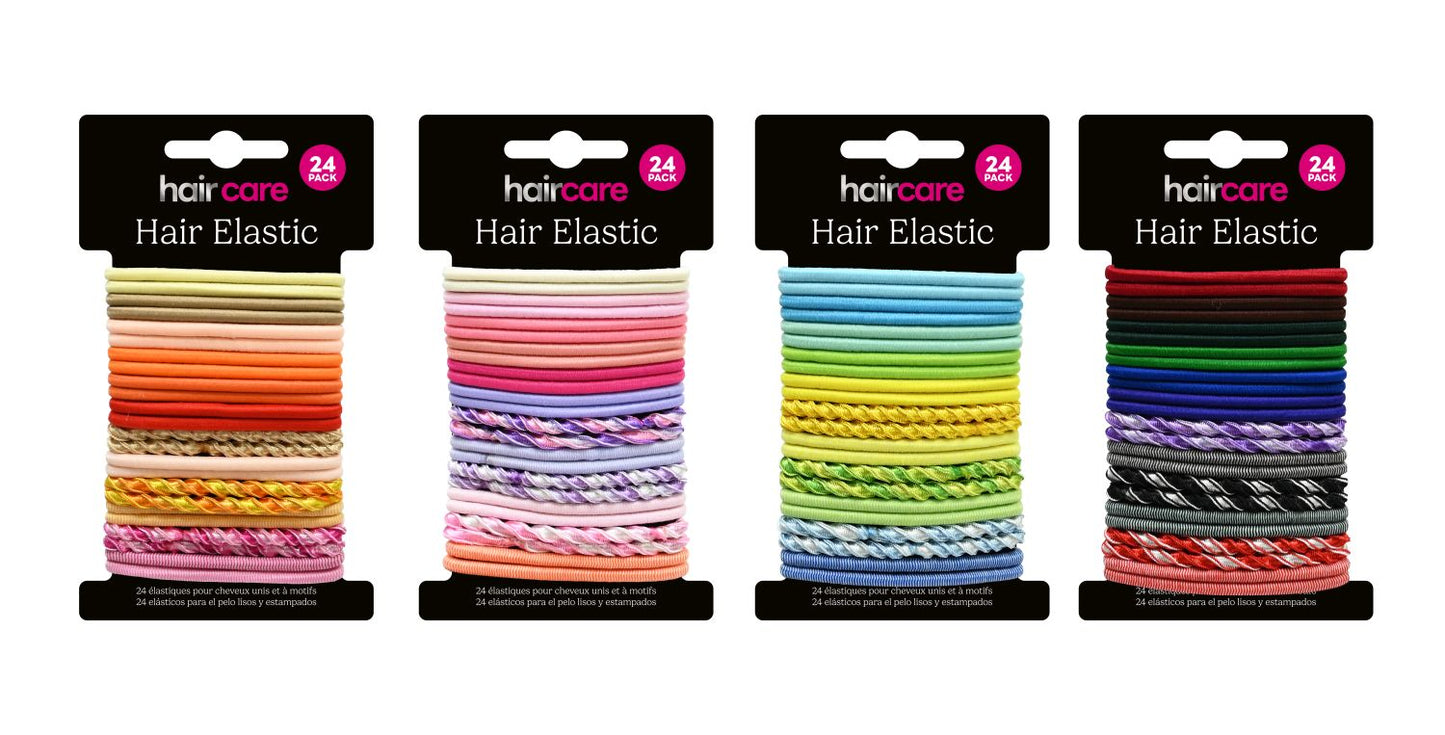 Hair Elastic 24 Pack 4 Assorted