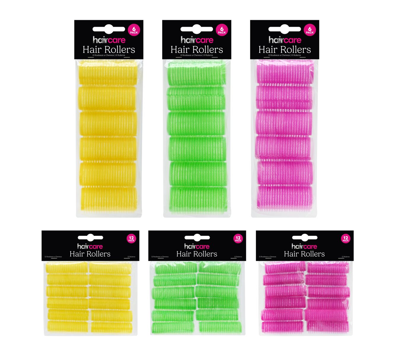 Hair Rollers Set - 2 Sizes, 6 Assorted Colors