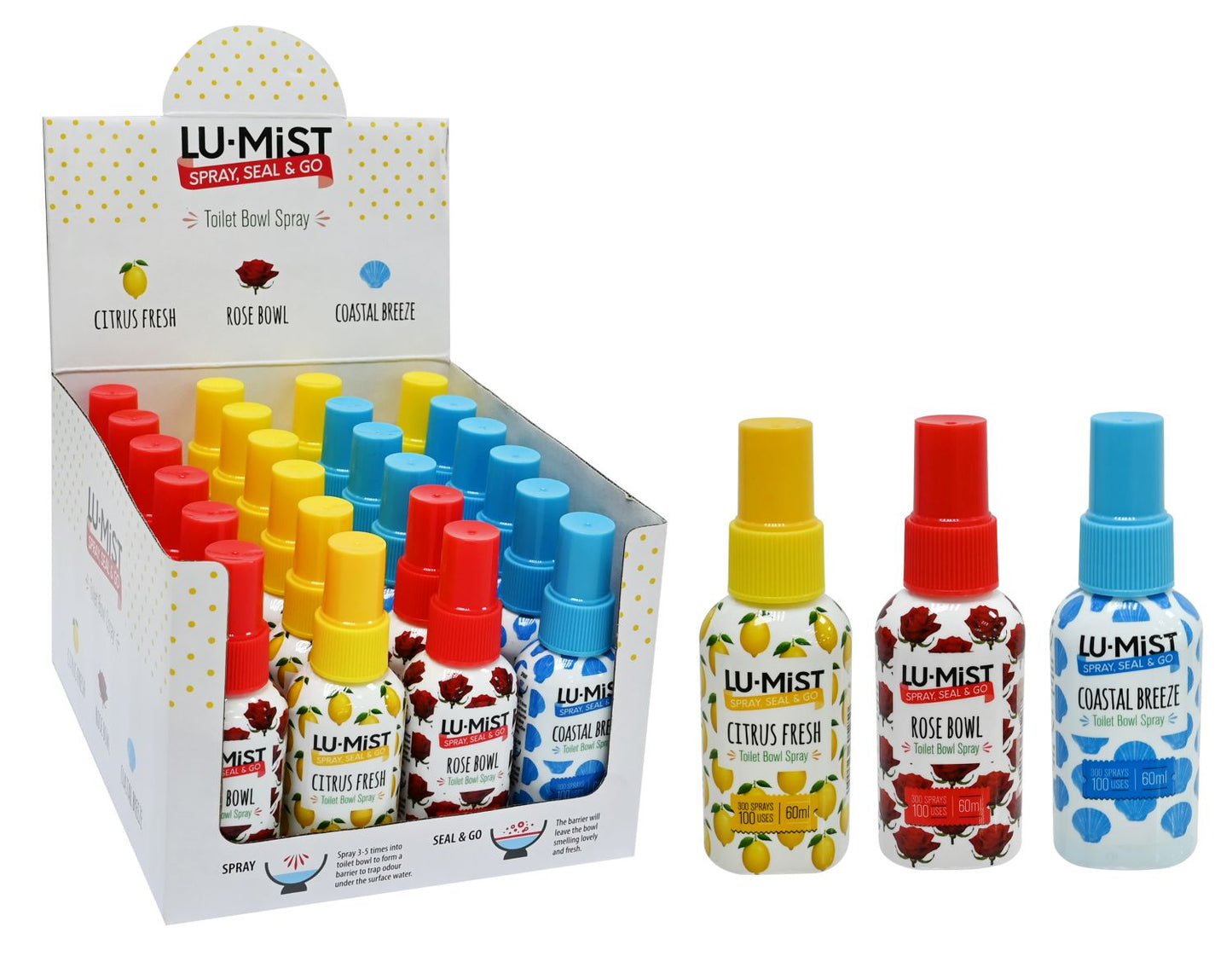 Lu-Mist Toilet Air Freshener Spray 60mL 3 Assorted