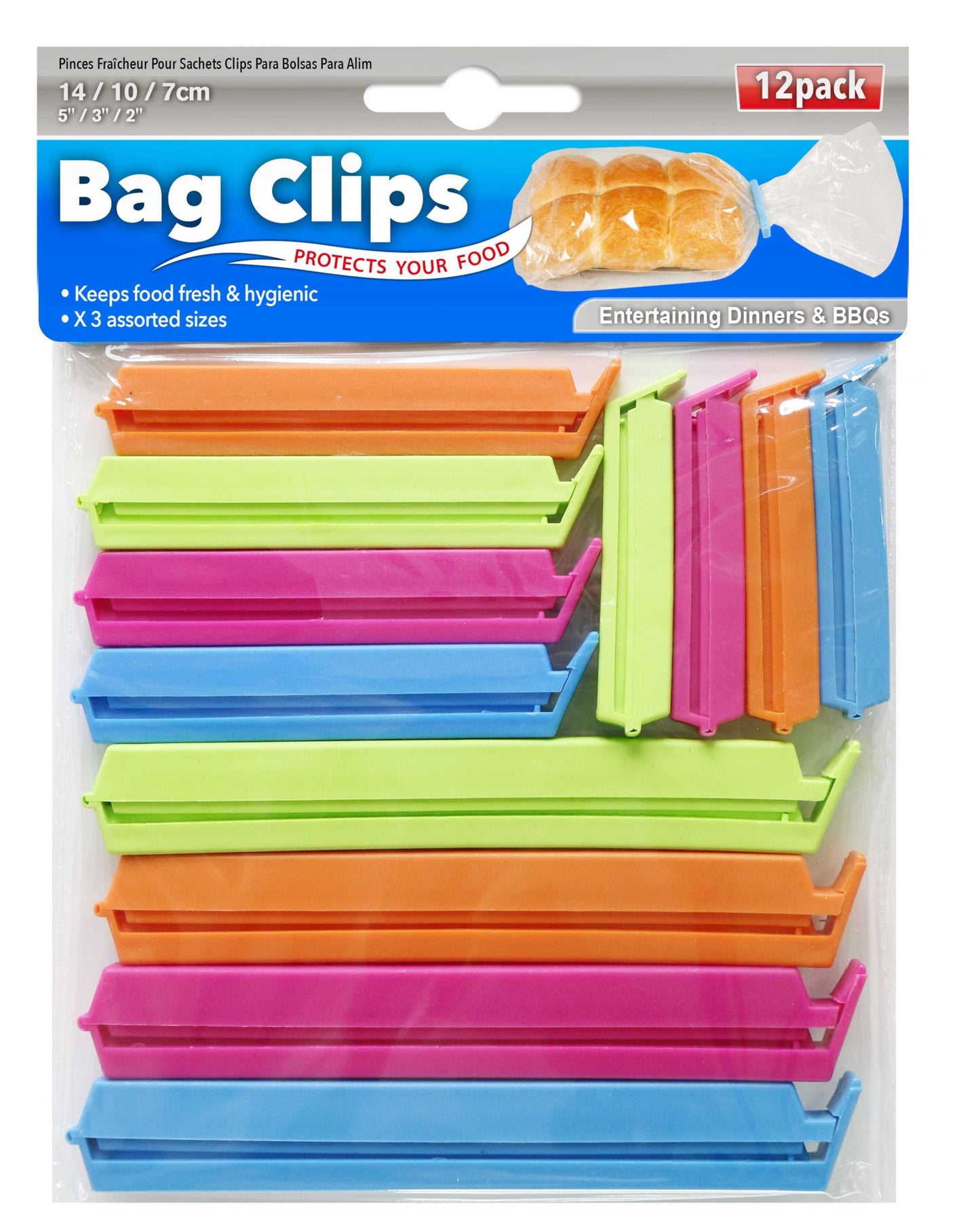 Bag Clips Assorted Sizes 12 Pack Assorted Colours