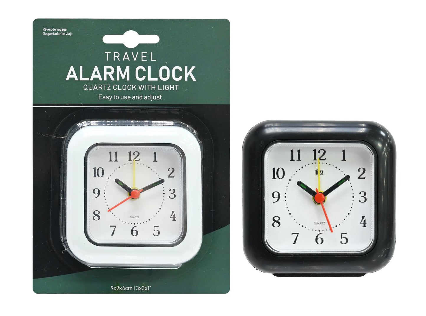 Travel Alarm Clock 9cm 2 Assorted