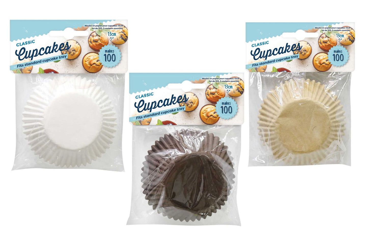 Cupcake Cases 13cm 100 Pack 3 Assorted Colours