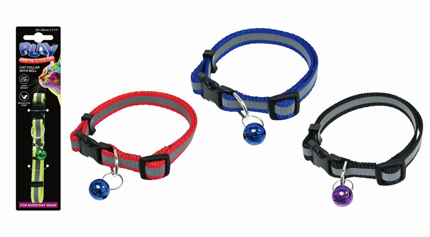 Cat Collar with Bell Reflective 20-30cm 4 Assorted Colours