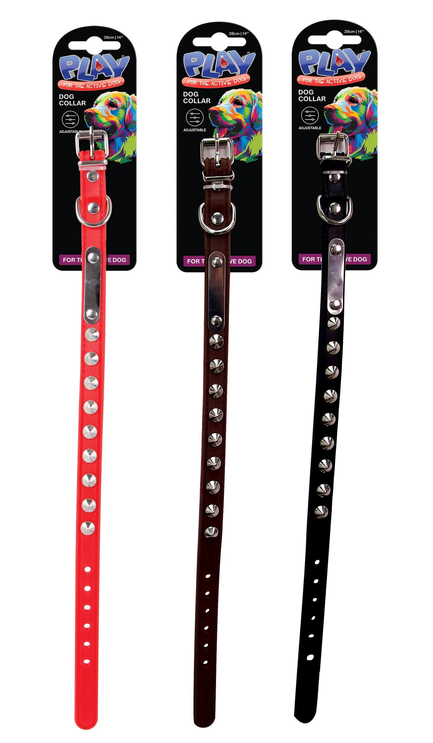 Dog Collar Large 1.5 x 38 cm 3 Assorted Colours