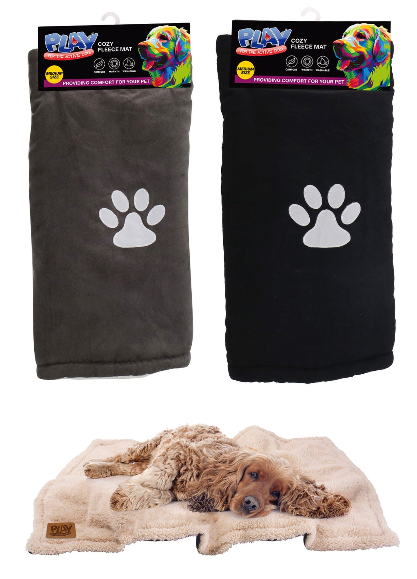 Pet Mat Fleece 75 x 50cm Medium 2 Assorted Colours