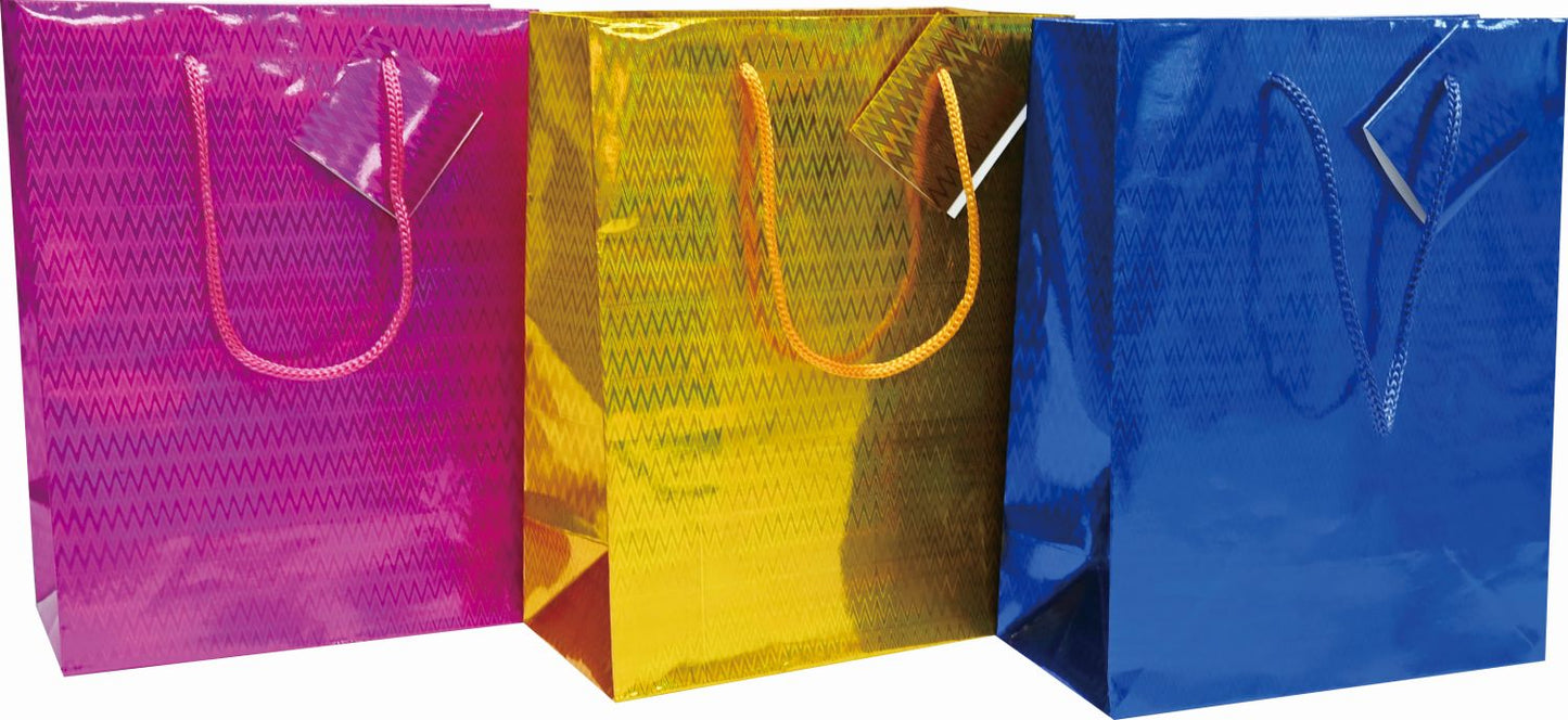Gift Bag Holograph 18 x 23cm Medium 3 Assorted Colours