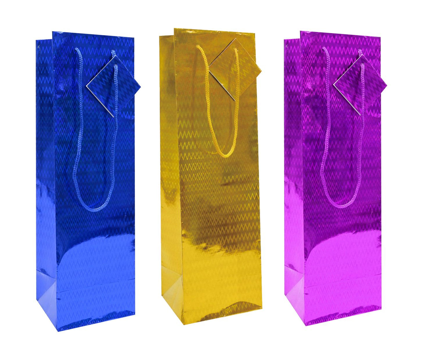 Gift Bag Holograph 10 x 33cm Bottle 3 Assorted Colours