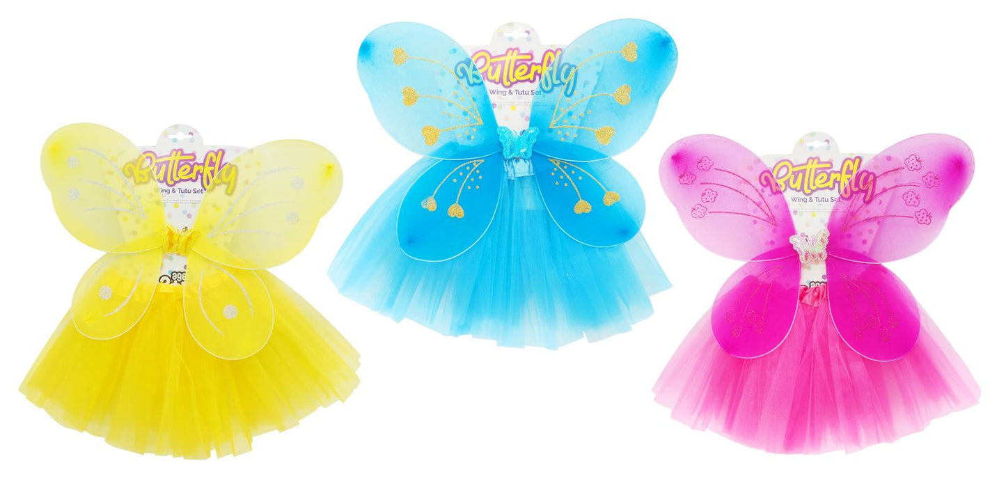 Butterfly Wing & Tutu Set 3 Assorted Colours