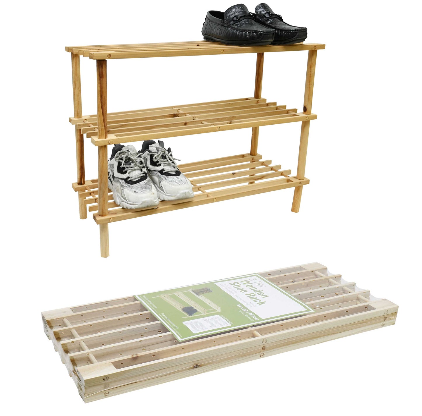 Wooden Shoe Rack 3 Tier 64 x 26 x 48cm
