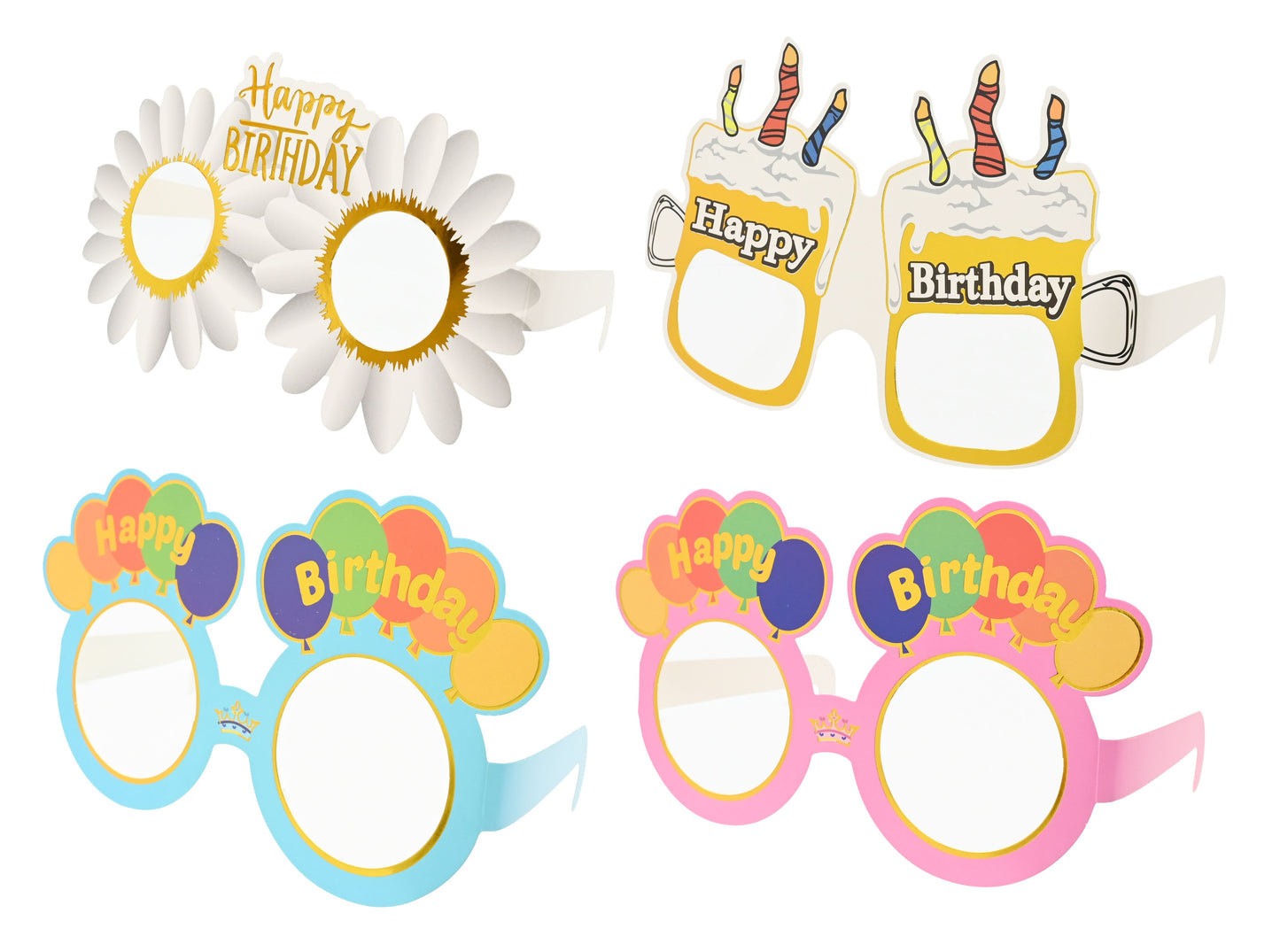 Party Glasses Happy Birthday 6 Pack 4 Assorted