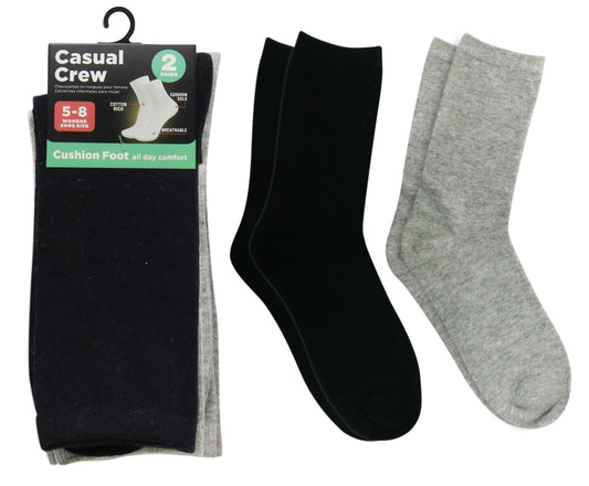 Casual Crew Socks Ladies 5-8 2 Pairs 2 Assorted Colours