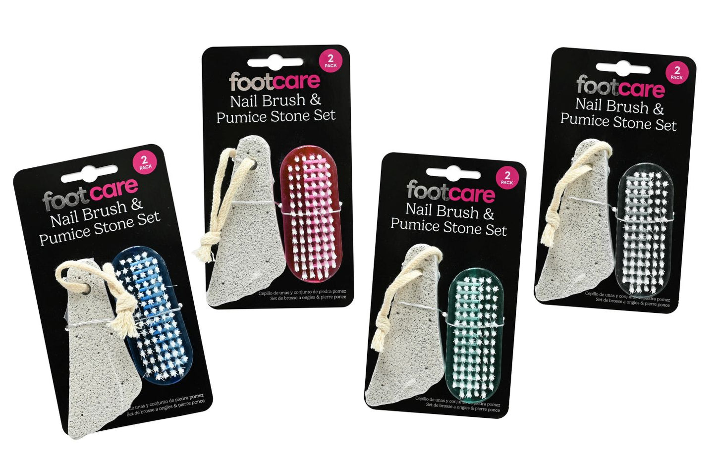 Pumice Stone & Nail Brush Set 4 Assorted Colours