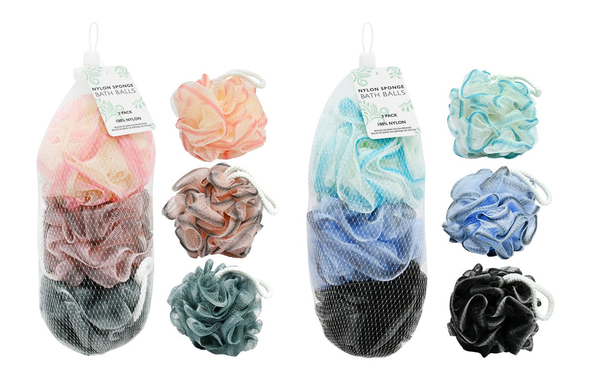 Nylon Bath Balls 3-Pack - 2 Assorted Colors