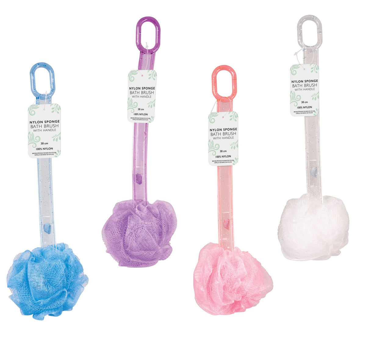 Bath Brush 38cm - 4 Assorted Colors with Handle