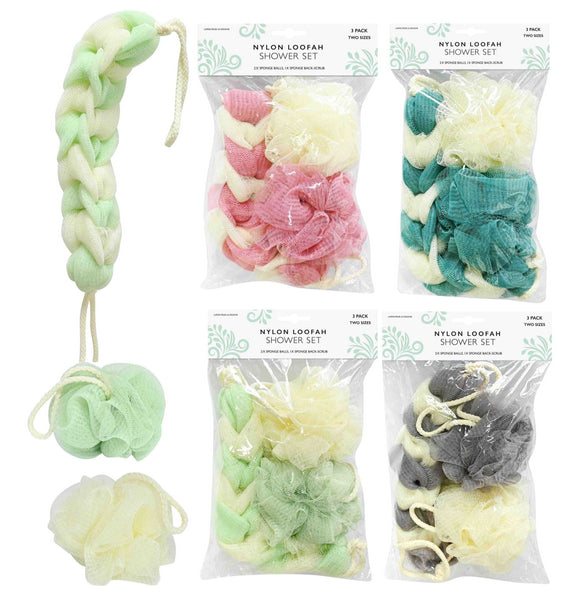 Bath Scrub & Ball Set 3-Piece - 4 Colors