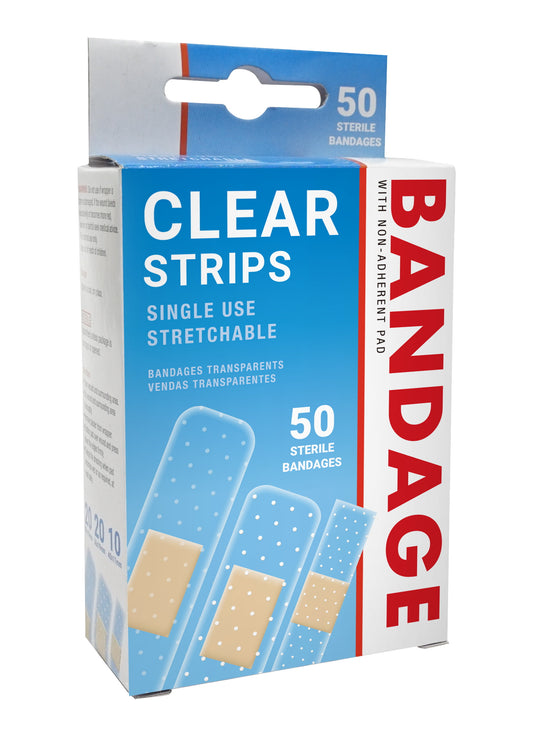 Bandages Clear-Stretchable 50 Pack Assorted