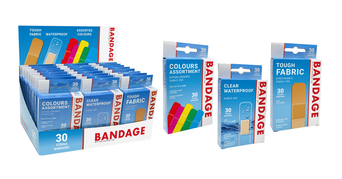 Assorted Bandages 30-Pack - 3 Sizes