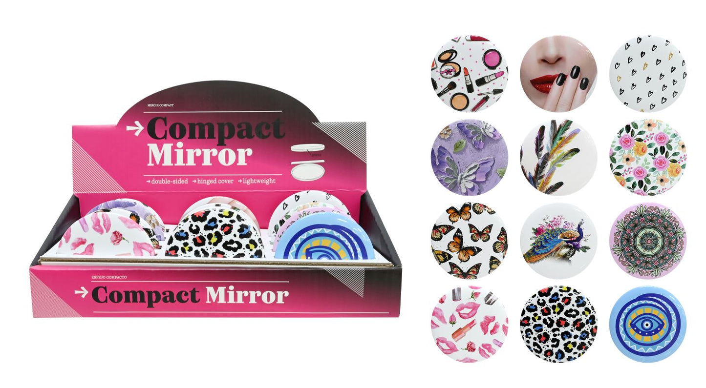 Compact Mirror 12 Assorted Designs 7cm