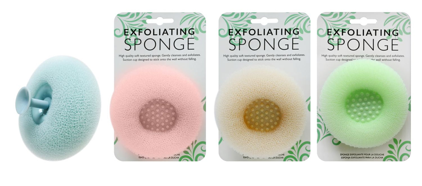 Exfoliating Shower Sponge with Suction 4 Assorted Colours