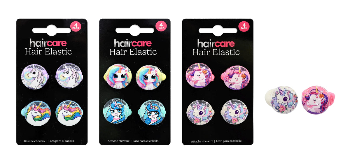 Unicorn Hair Tie 4 Pack 3 Assorted