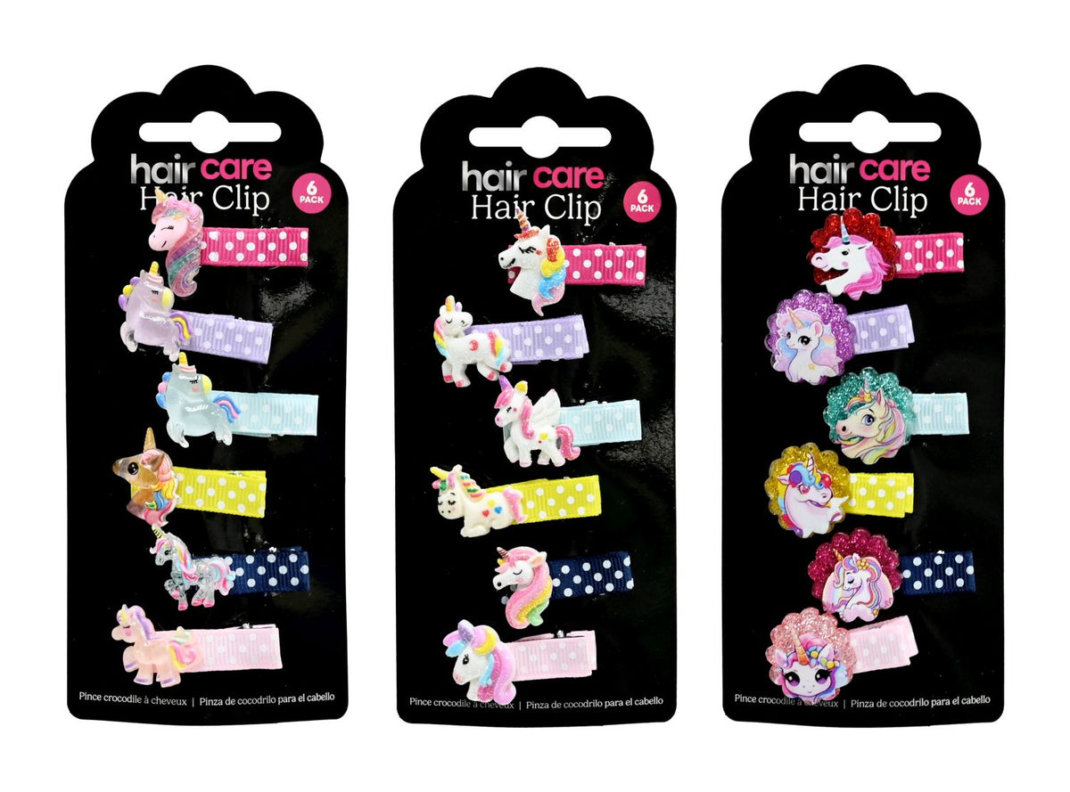 Unicorn Hair Crocodile CLip 6 Pack 3 Assorted