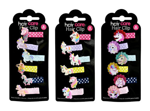 Unicorn Hair Crocodile CLip 6 Pack 3 Assorted