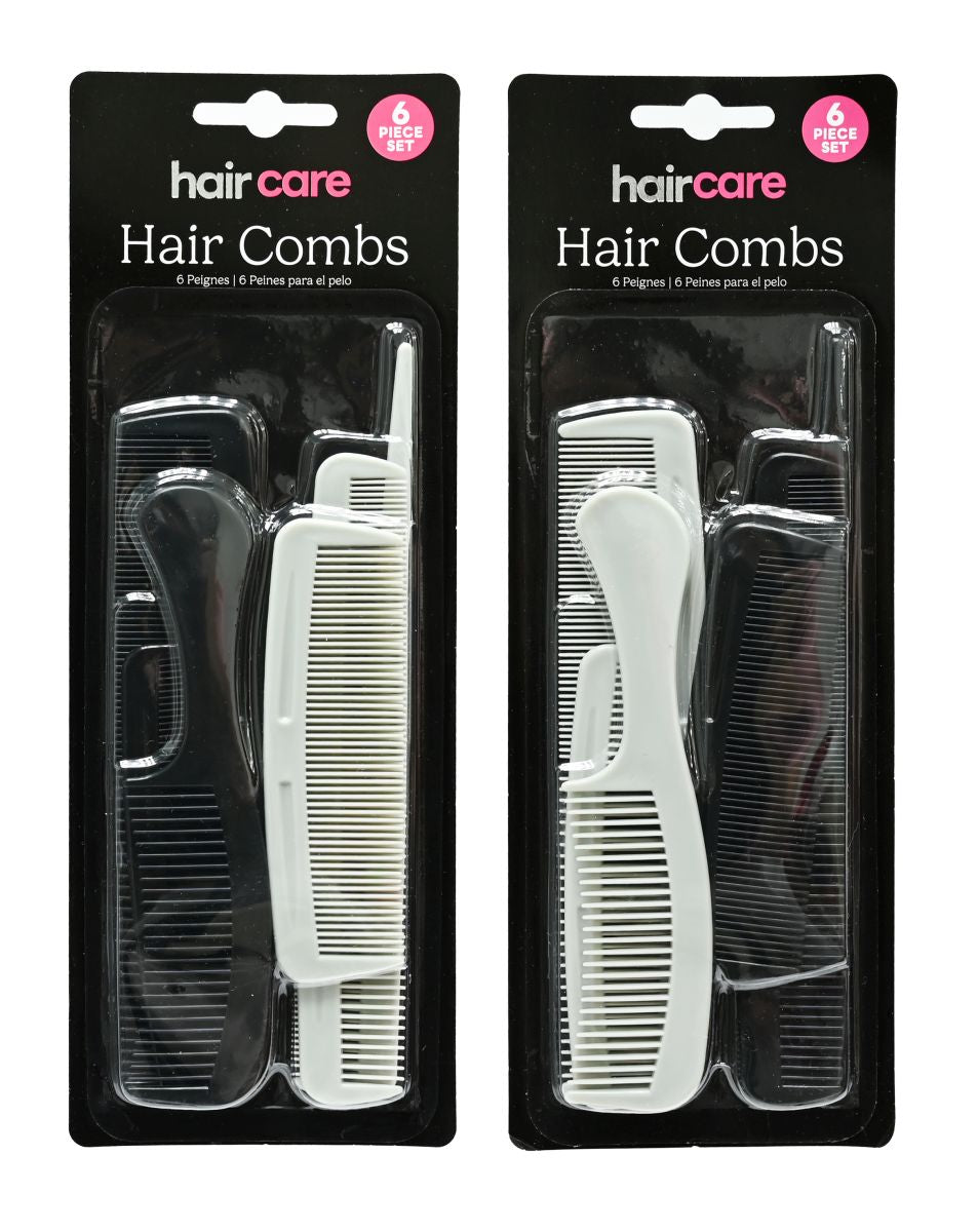 Hair Combs 6-Piece Set - 2 Assorted Colors