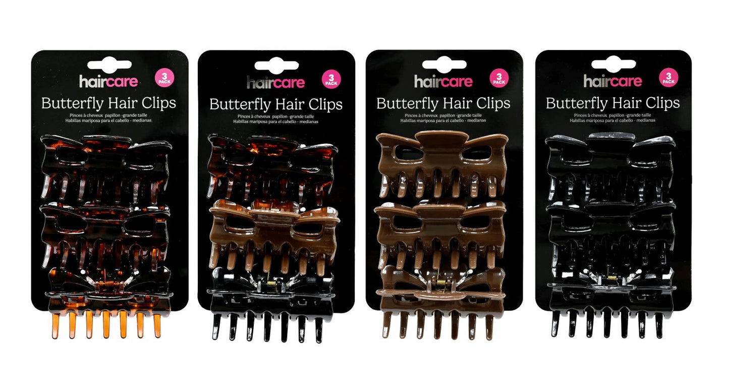 Butterfly Hair Clips 3 Pack 4 Assorted 9cm