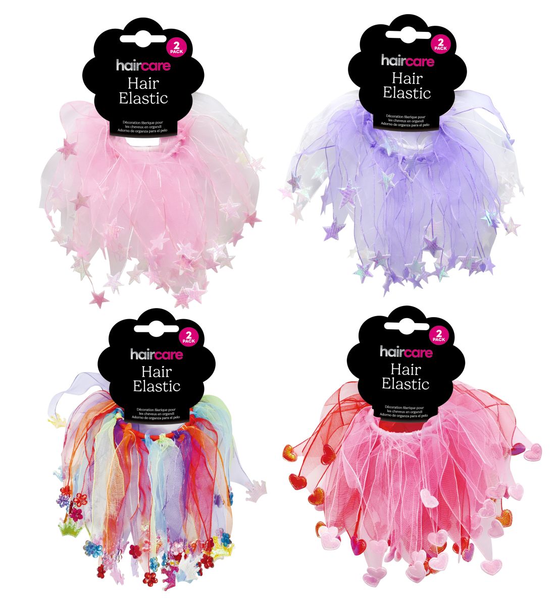 Organza Hair Elastics 2-Pack - 4 Assorted Designs