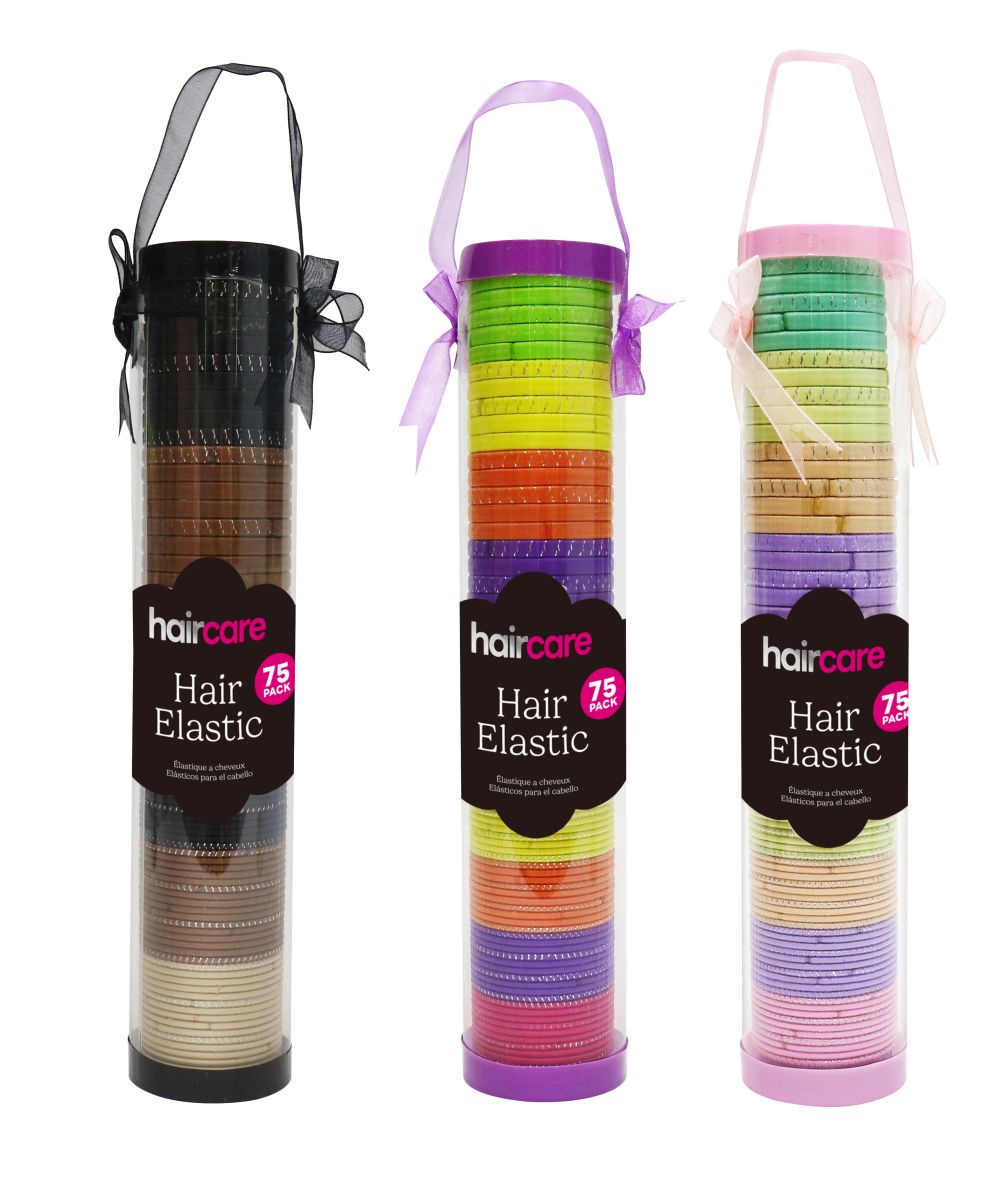Hair Elastics 75-Pack - Thick & Thin Mix, 3 Assorted