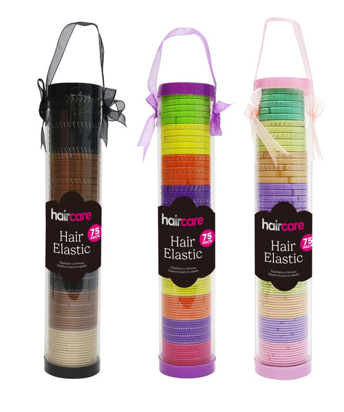 Hair Elastics 75-Pack - Thick & Thin Mix, 3 Assorted