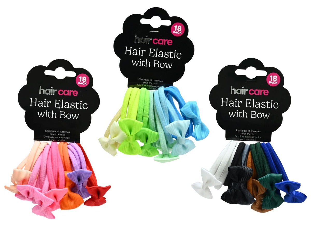 Ouchless Hair Elastics 18-Pack - Plain & Bow Mix