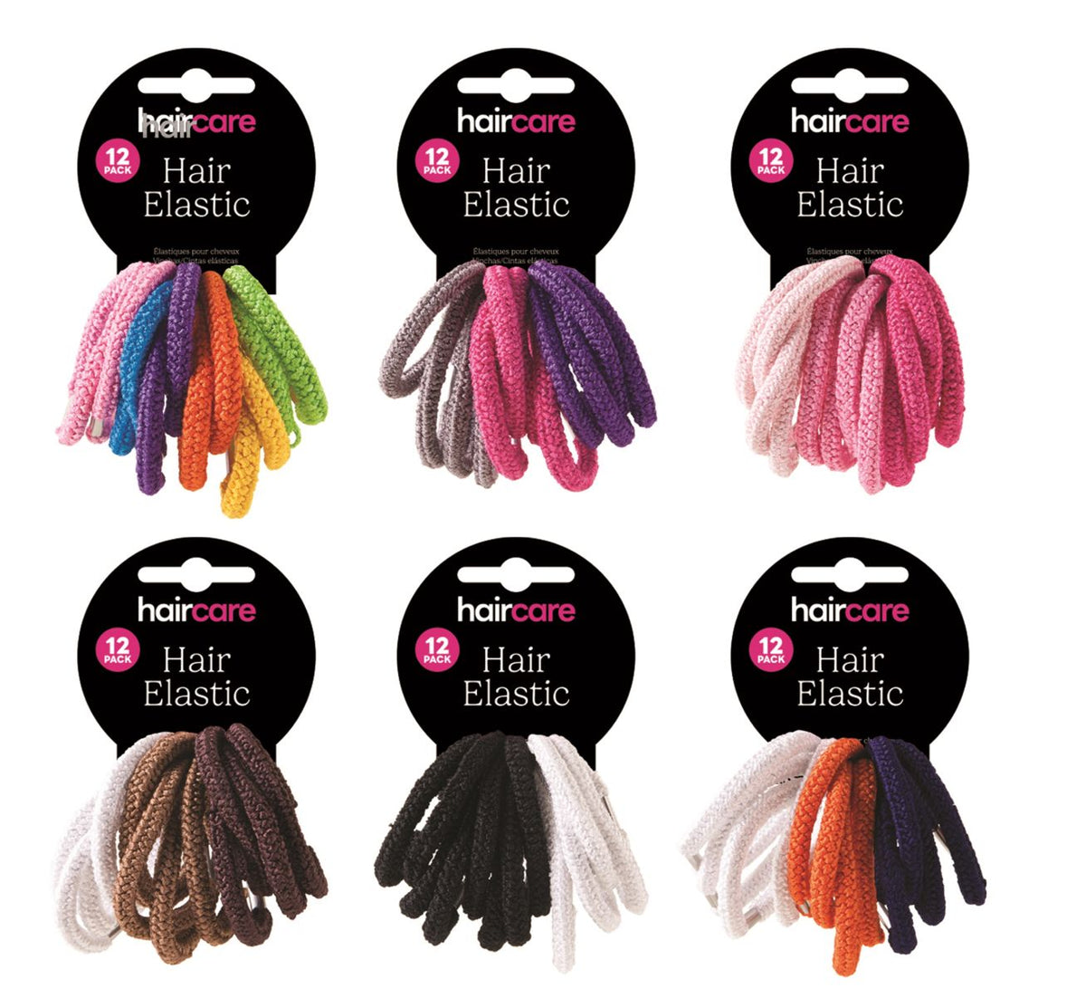 Hair Elastics 12-Pack - 6 Assorted Colors