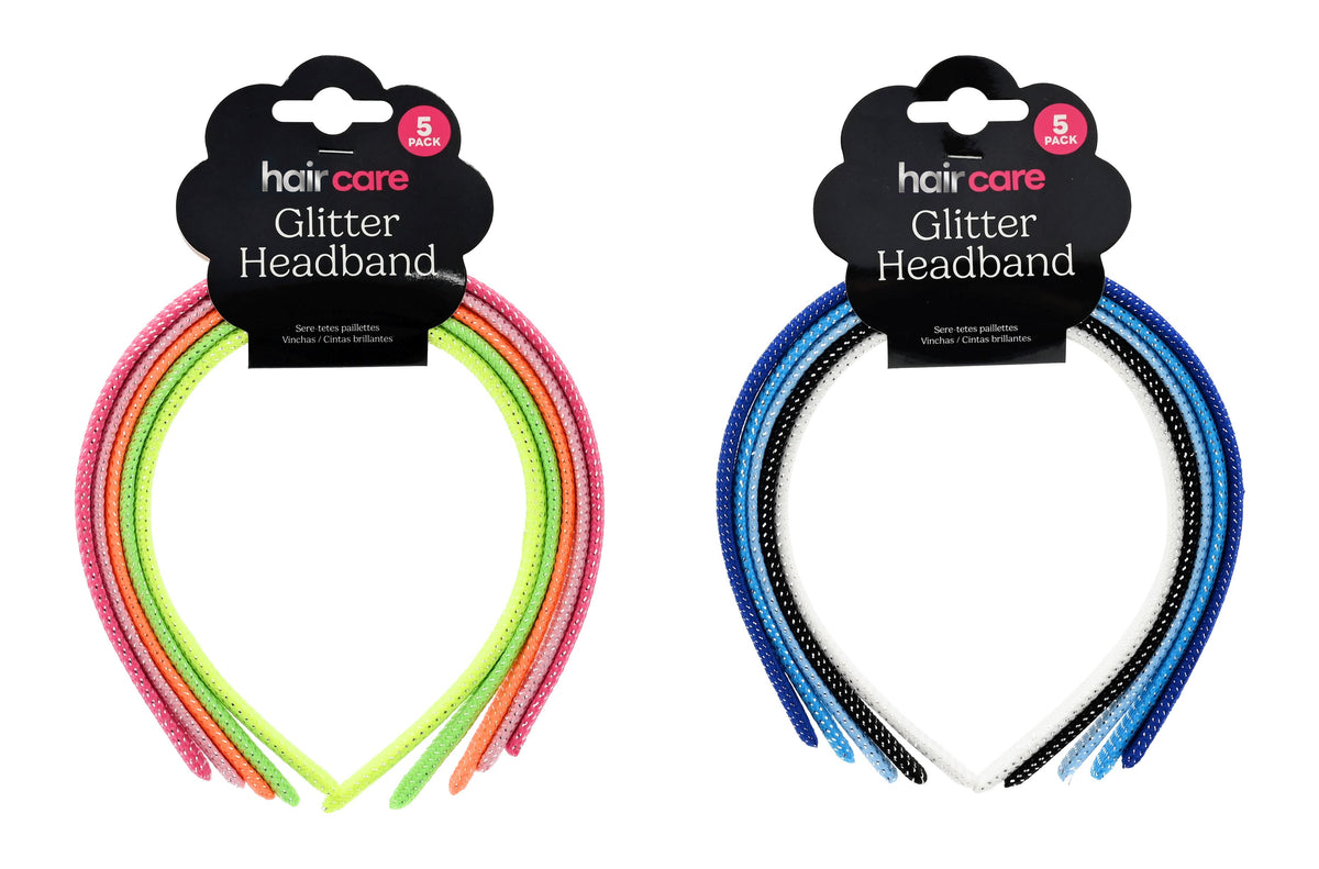 Glitter Thread Headbands 5-Pack - 2 Assorted
