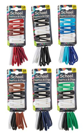 Hair Elastics with Clips 18-Pack - 6 Assorted