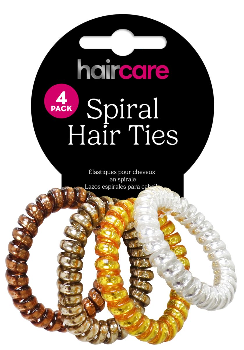Spiral Hair Ties Metallic 5.5cm 4 Pack Assorted Colours