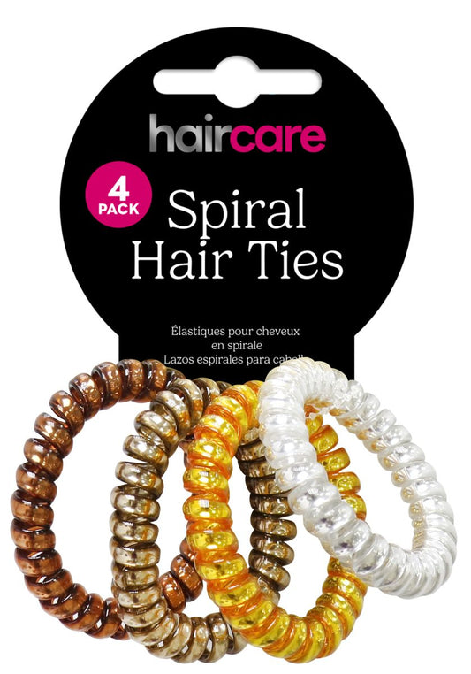 Spiral Hair Ties Metallic 5.5cm 4 Pack Assorted Colours