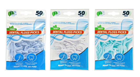 Dental Floss Pick 50 Pack 3 Assorted Colours