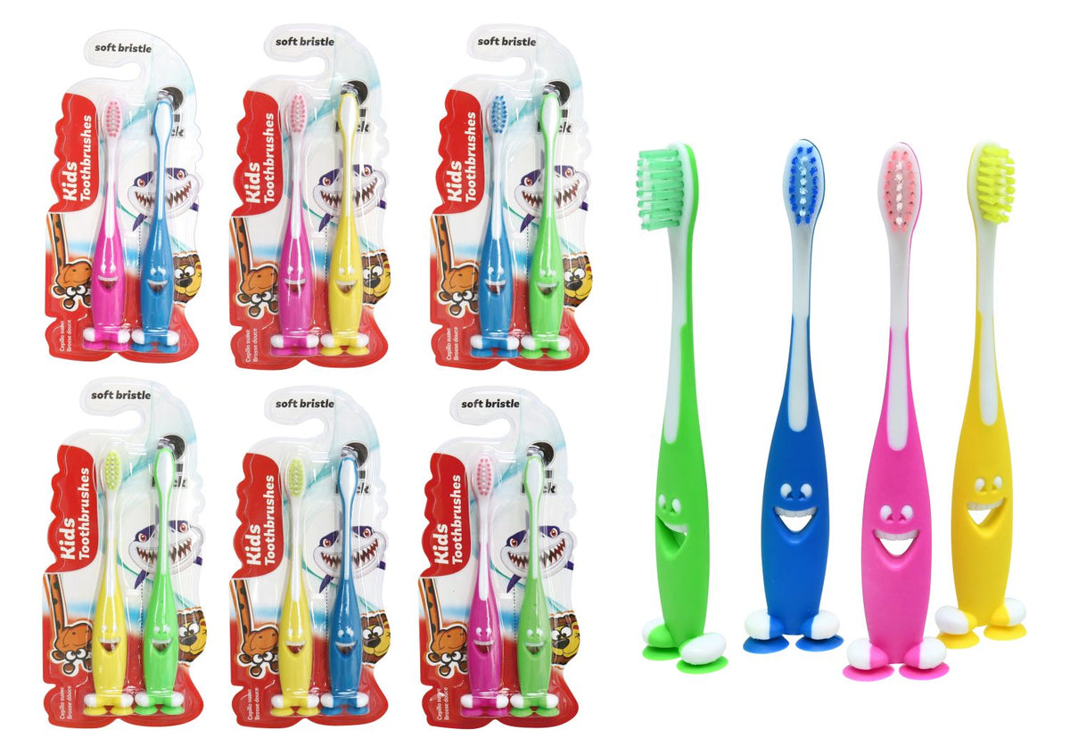 Kids Toothbrushes 2-Pack - 6 Assorted Designs, 4 Colors
