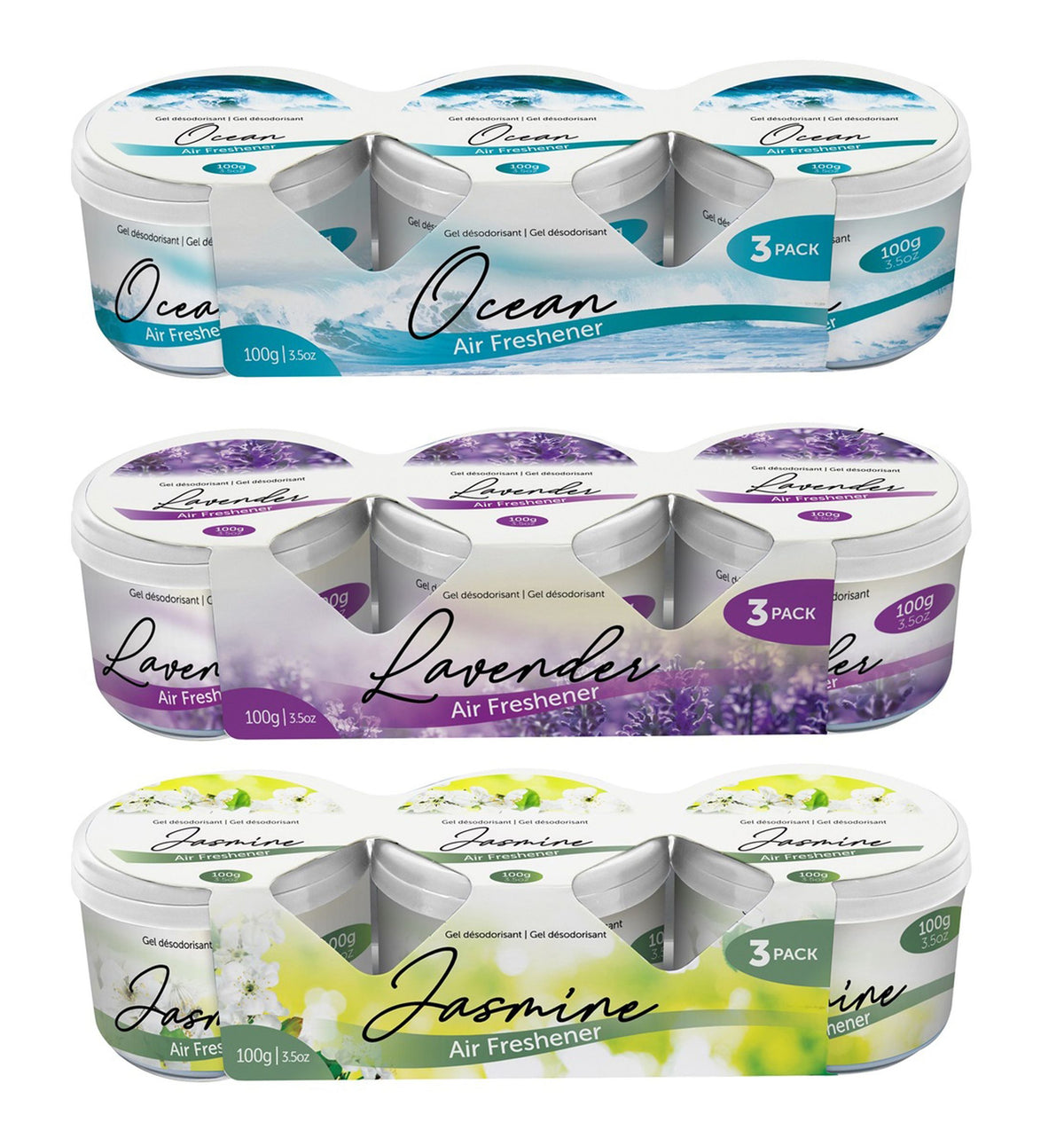 Gel Air Freshener 100g - 3 Pack Assorted Scents