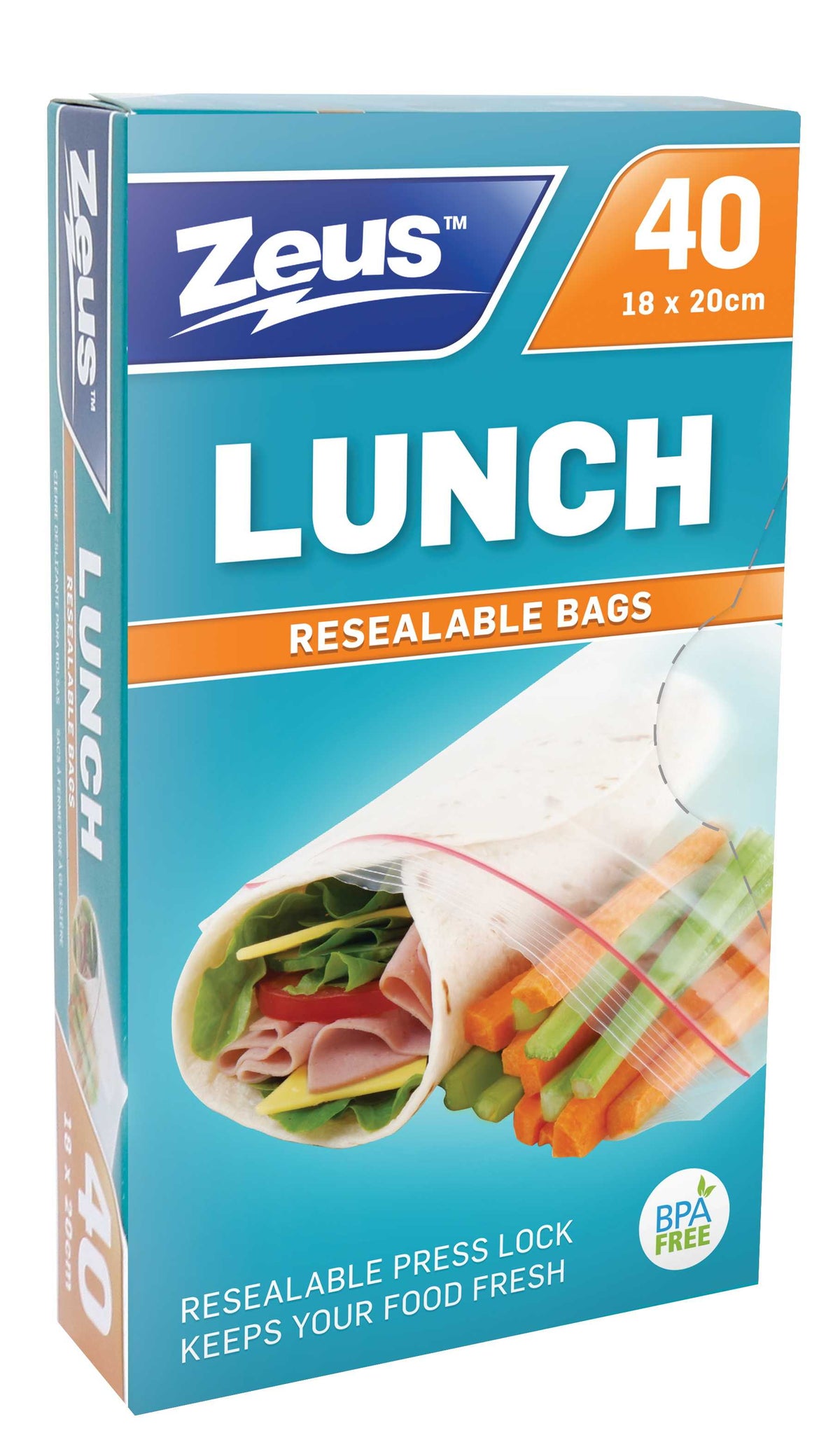Resealable Lunch Bags 18x20cm - 40 Pack