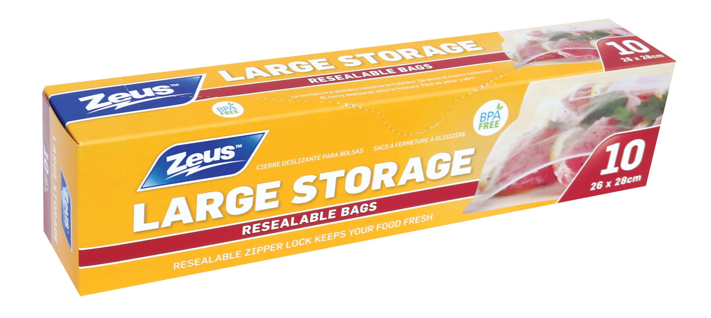 Storage Bags Large Zipper Lock 26 x 28cm 10 Pack
