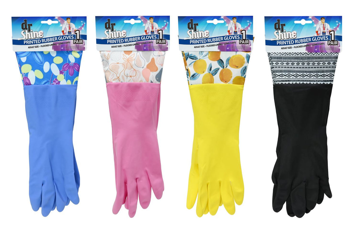 Printed Rubber Gloves 1 Pair - 4 Assorted Designs
