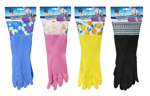 Printed Rubber Gloves 1 Pair - 4 Assorted Designs