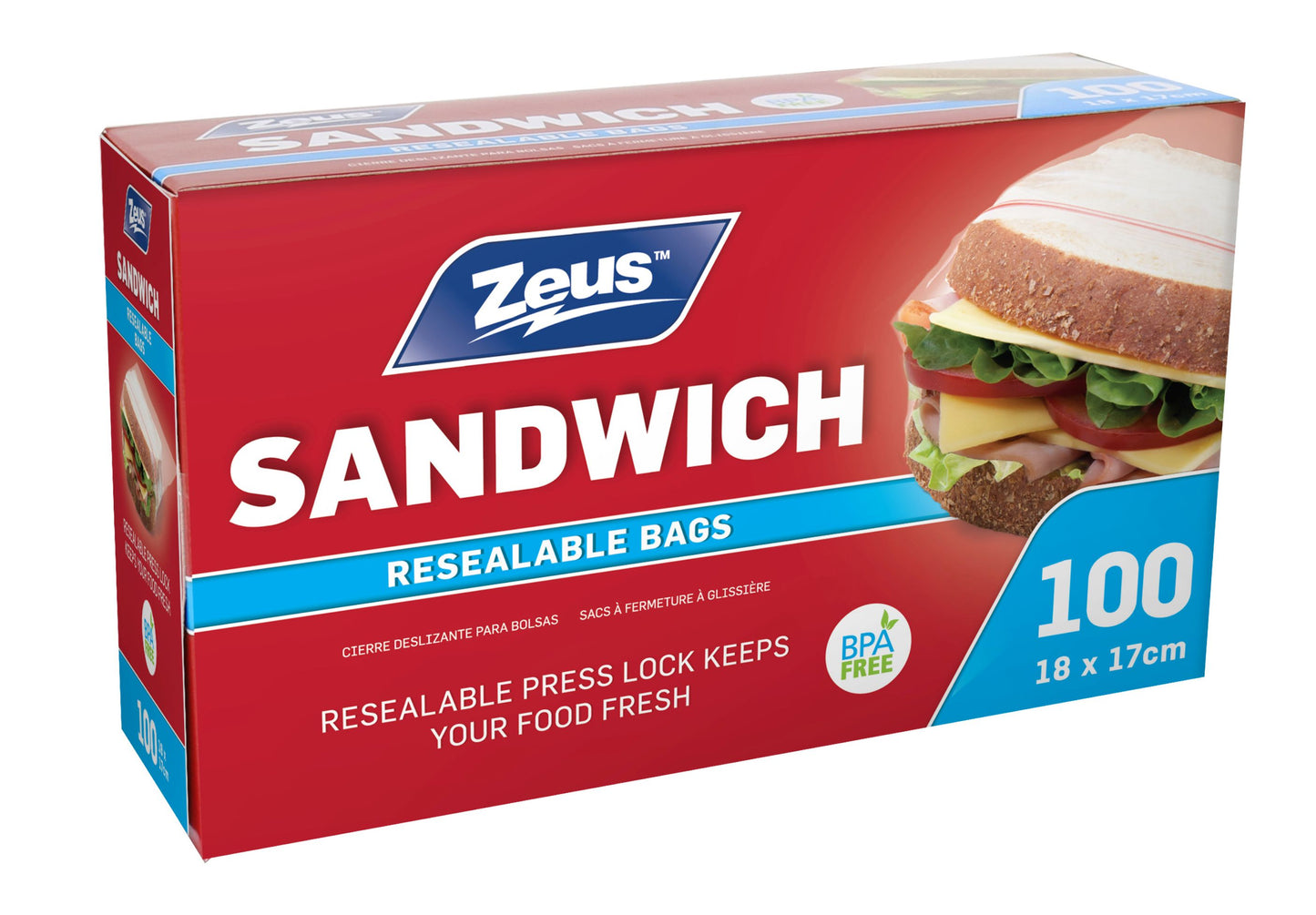 Sandwich Resealable Bags 18 x 17cm 100 Pack