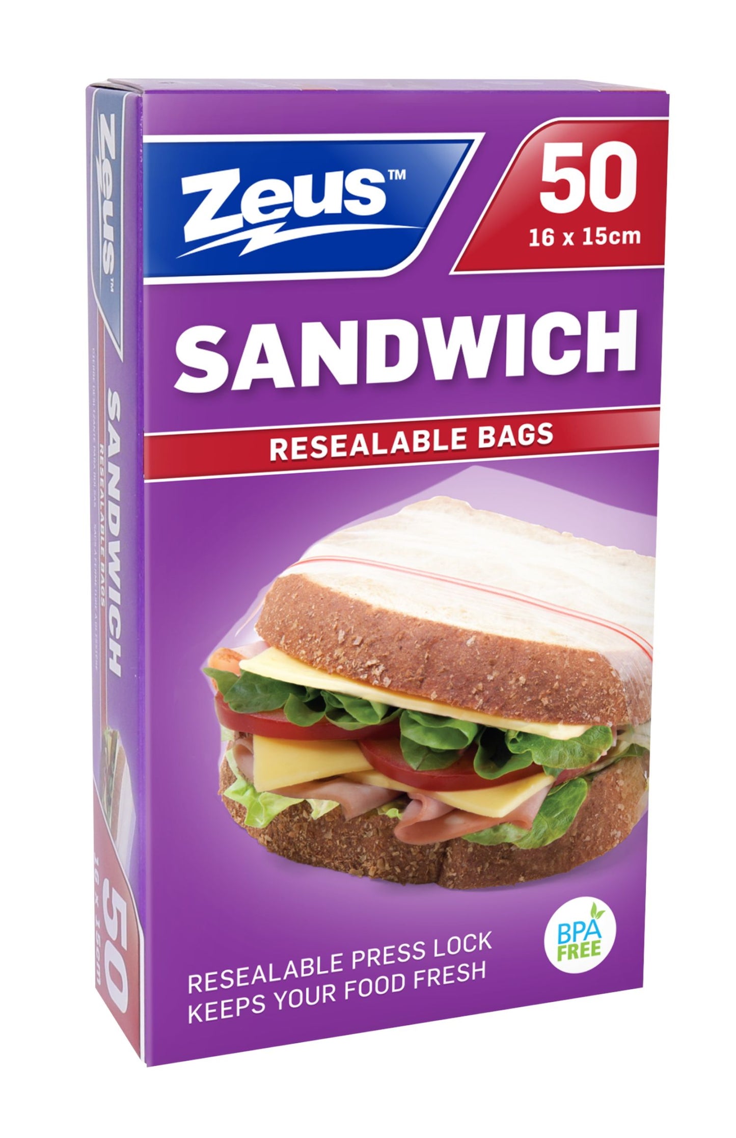 Sandwich Bags Press Lock 16 x 15cm 50 Pack