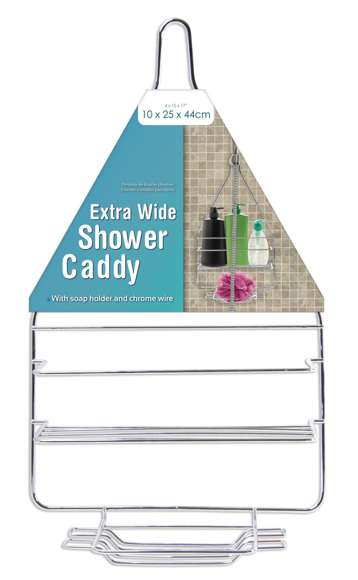 Chrome Shower Caddy 10x25x44cm - Large Organizer