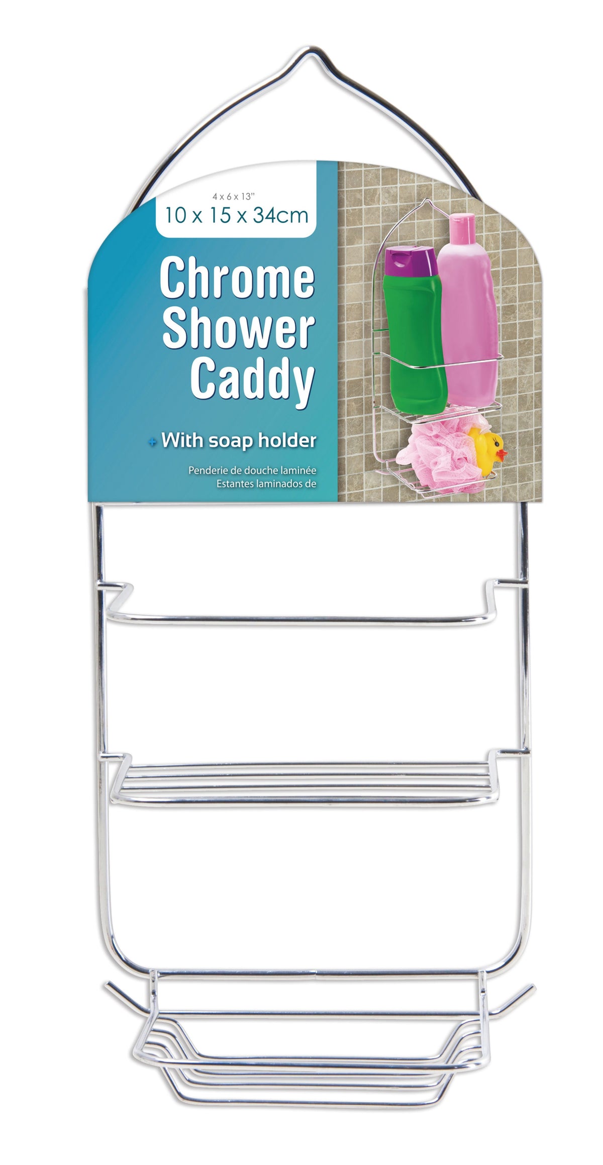 Chrome Shower Caddy 10x15x34cm - Hanging Organizer